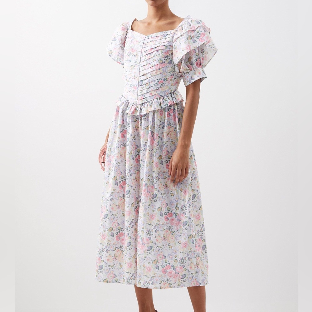 Batsheva x Laura Ashley Floral Midi Dress - Pink and White
